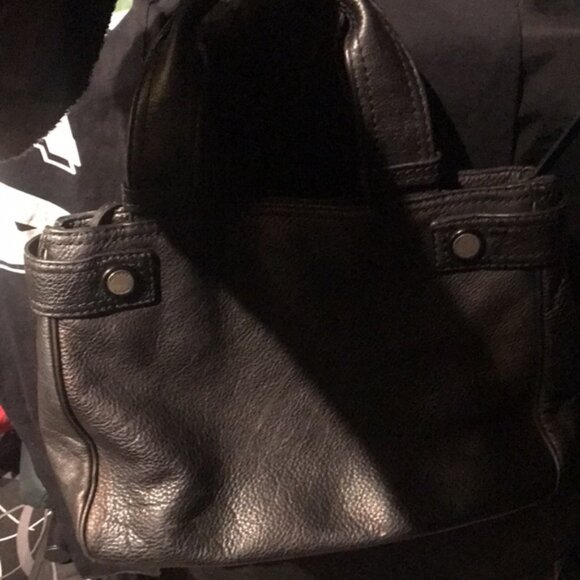 Michael Kors Leather Satchel Shoulder Bag Tote Pocket Logo Minimalist Black Grey - Picture 5 of 16